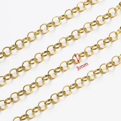 Premium Gold Stainless Steel Beaded Chain for Jewelry Making - 2 Meters (G-Gold 3mm)