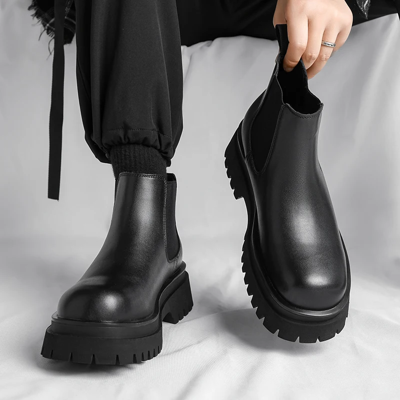 Men Chelsea Boots Fashion Casual British Style Thick Bottomed Mid-top Large Size 38-45