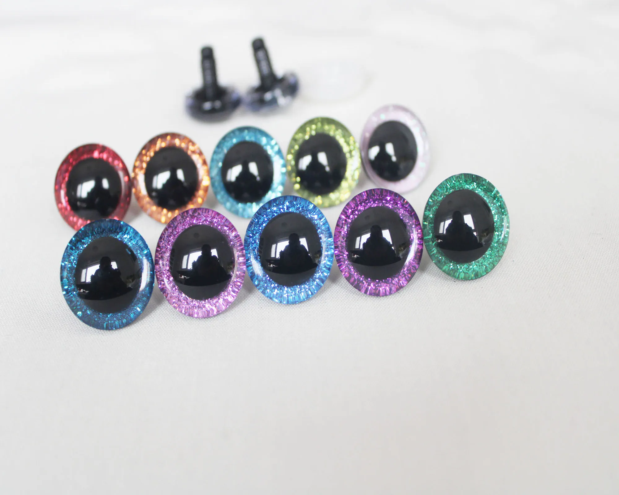 Safety Eyes 20pcs 9-12-14-16-18-20-24-30-35mm Clear 3D Glitter Plastic Long Stem + Glitter Fabric + Washer