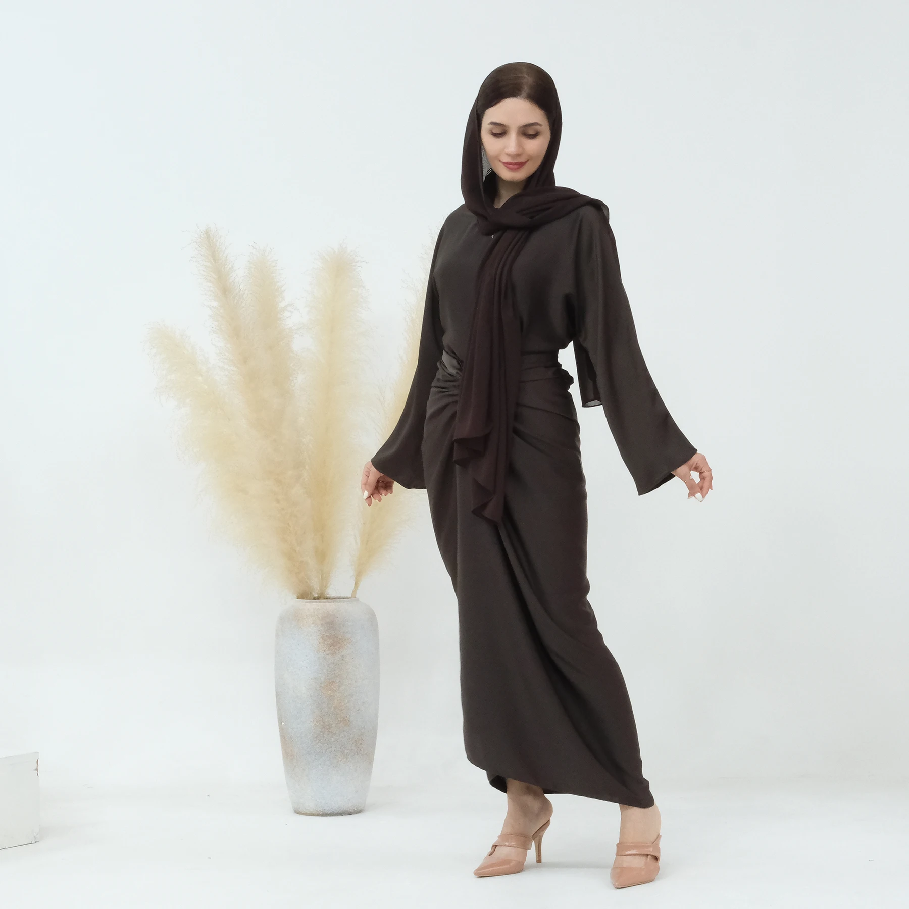 

Two Piece Set for Women Muslim Long Sleeves Tee Tops + Wrap Tie Skirt Islamic Clothing Dubai Turkish Outfit Ramadan (No Scarf)