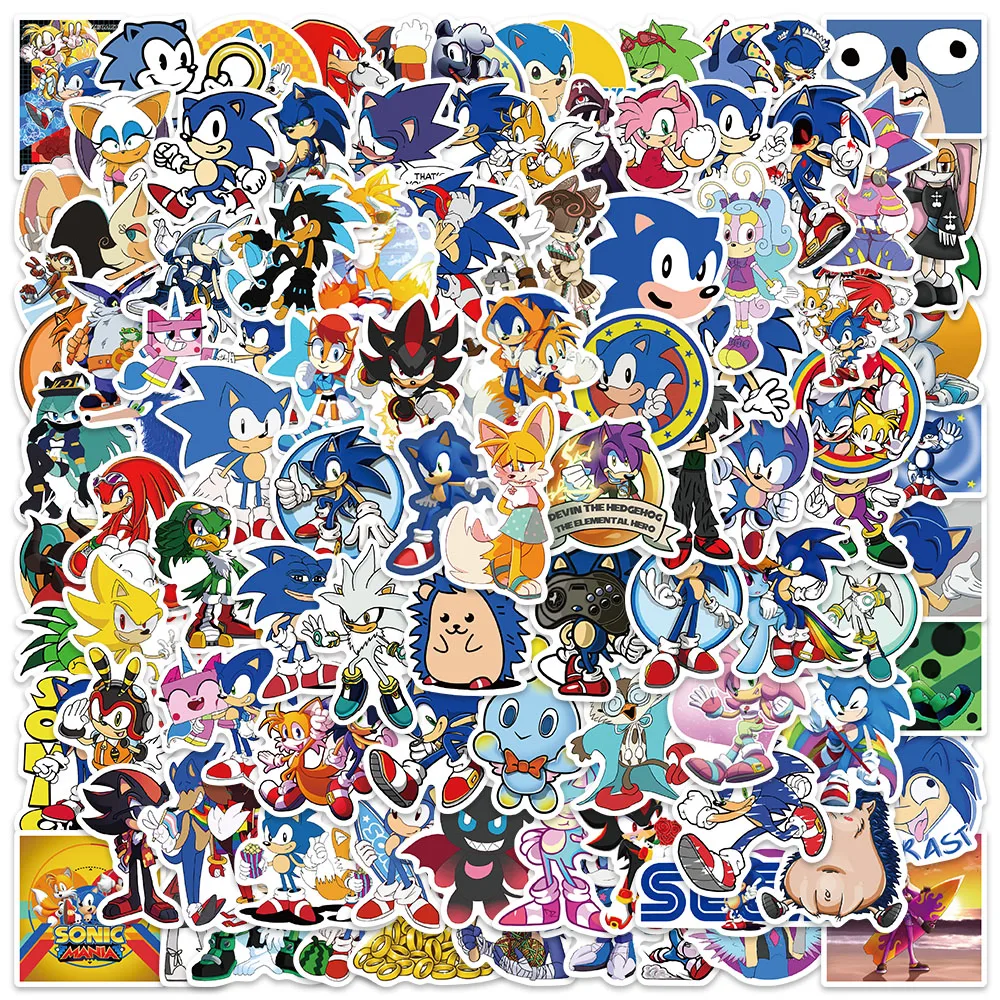 thumbnail image 1 of 100 piezas/juego de pegatinas de Sonic, dibujos animados bonitos, juguetes clásicos, decoración, calcomanías, bricolaje, papelería, funda de teléfono, pegatinas de anime para niños, juguete, 1 of 4