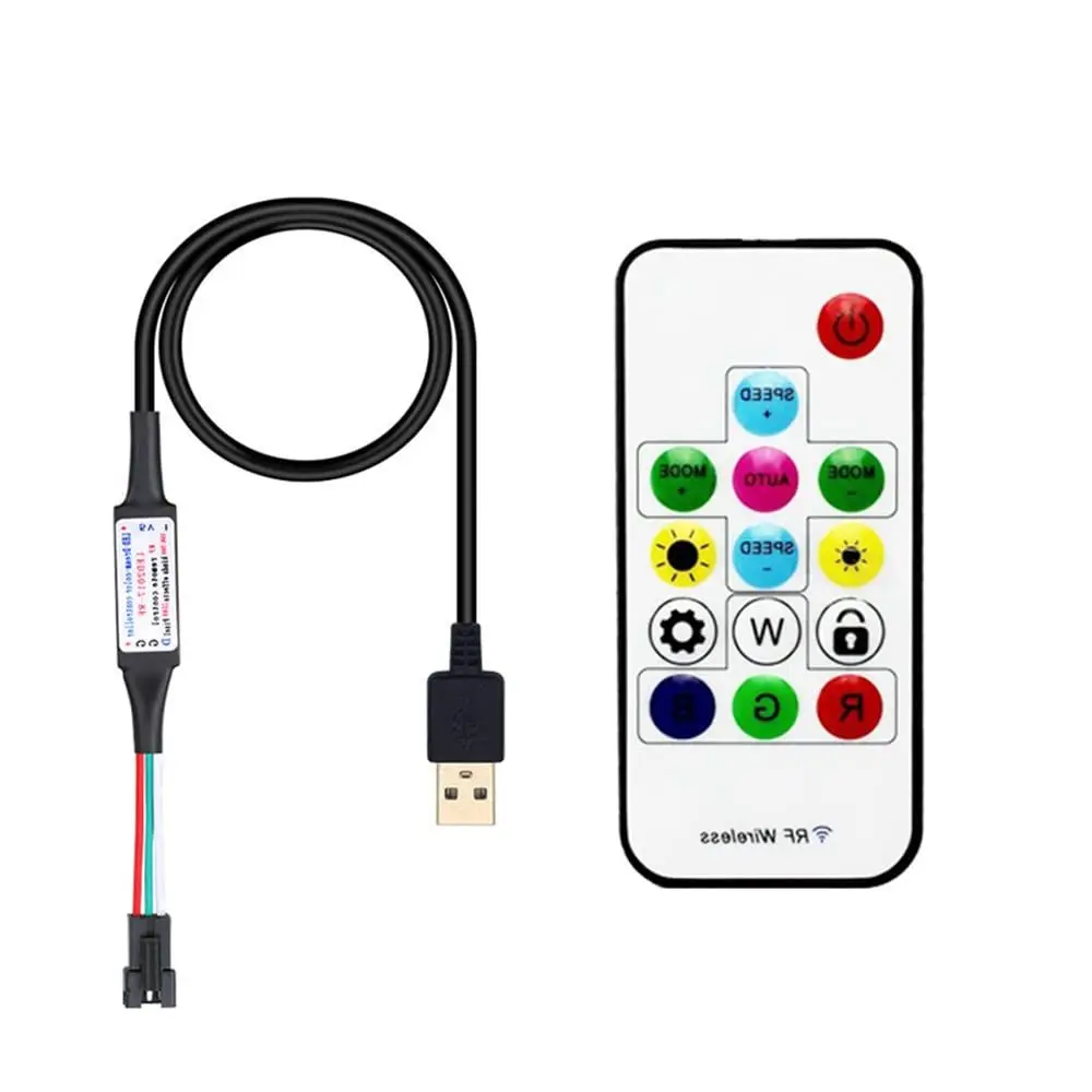 

WS2811 WS2812B SK6812 LED Controller RGB Dimmer 5V RF Wireless 3Pin Jack USB Output WS2812B RGB LED Strip Remote Controller