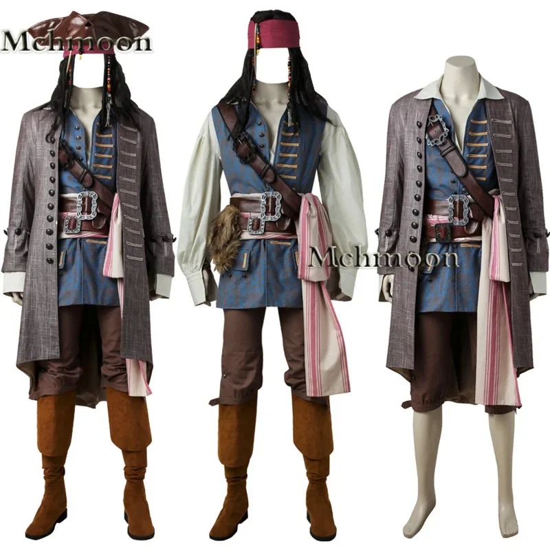 

Pirates Jack Sparrow Cosplay Costume For Adult Men Halloween woemn Cosplay Carnival Costumes Full set Hat and wig free delivery