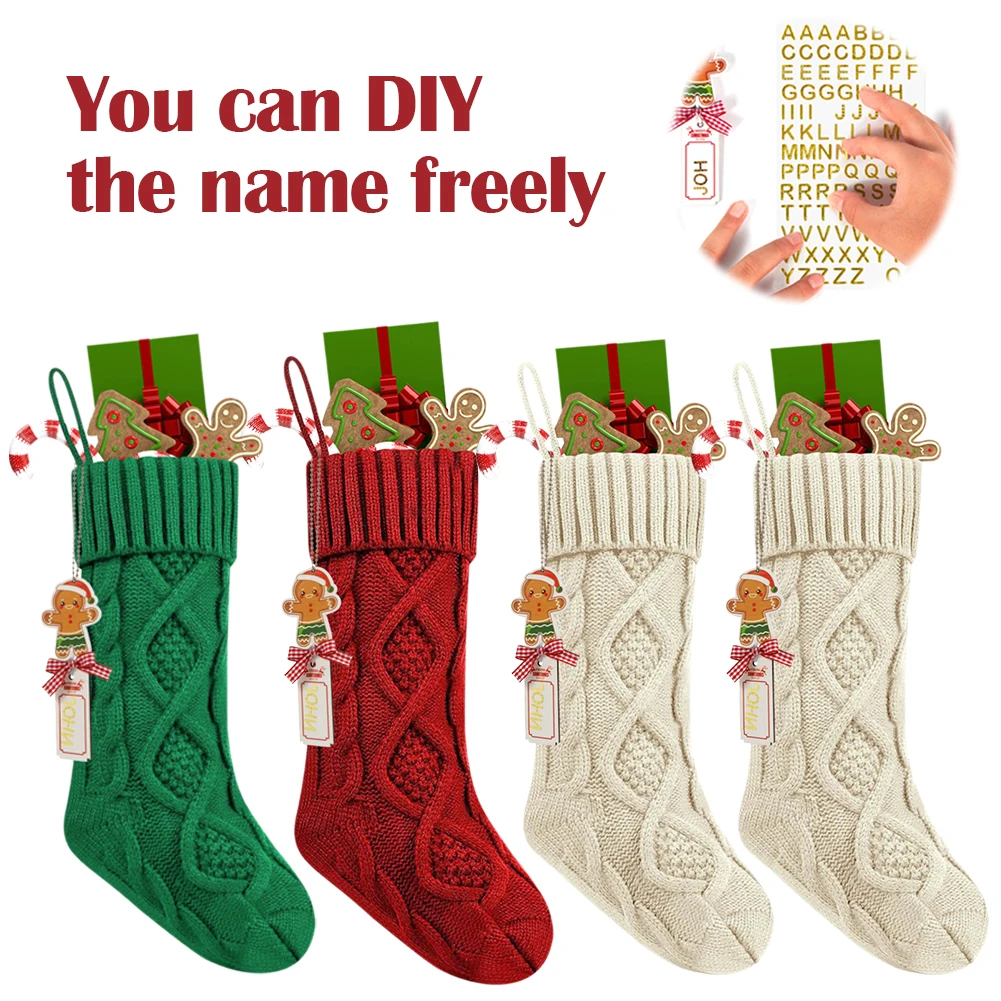 Cute Christmas Stockings Large Capacity Large Size Cable Knitted Socks Wear Resist Stocking Gift Bag for Home Xmas Tree Ornament
