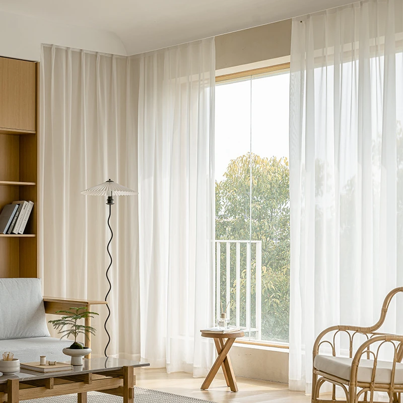Sheer Curtains Simple Chiffon Tulle Thicken For Living Room Bedroom Villa Opaque Drapes Room Divider Decor