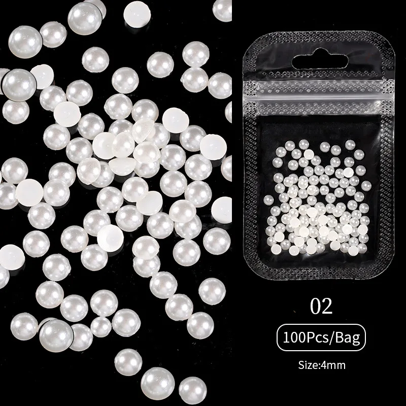 Nail Art Rhinestones Half Round Pearl Bead Mixed Size White Half