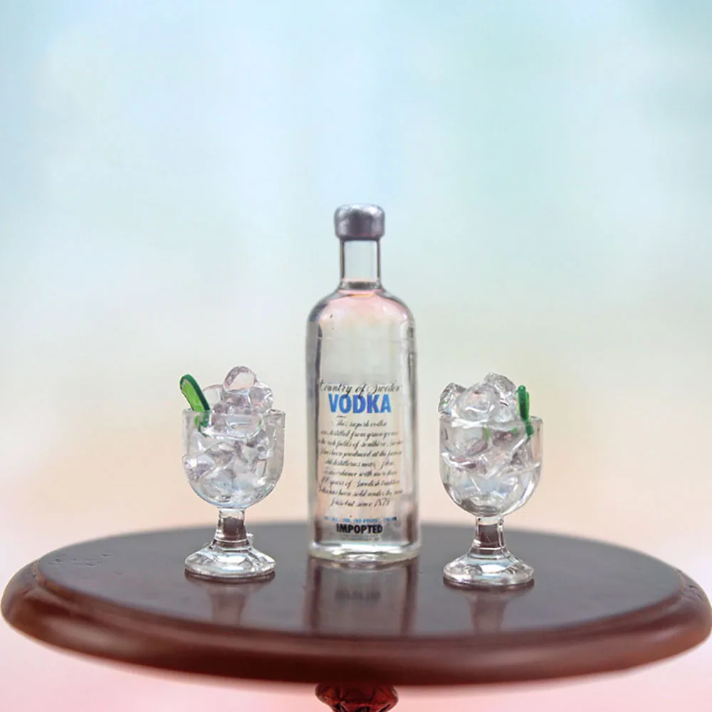 1set 1/12 Doll House Miniature Resin Vodka Bottle Wine Glass Set Simulation Drink Model Toy Mini Decoration Dollhouse Accessorie