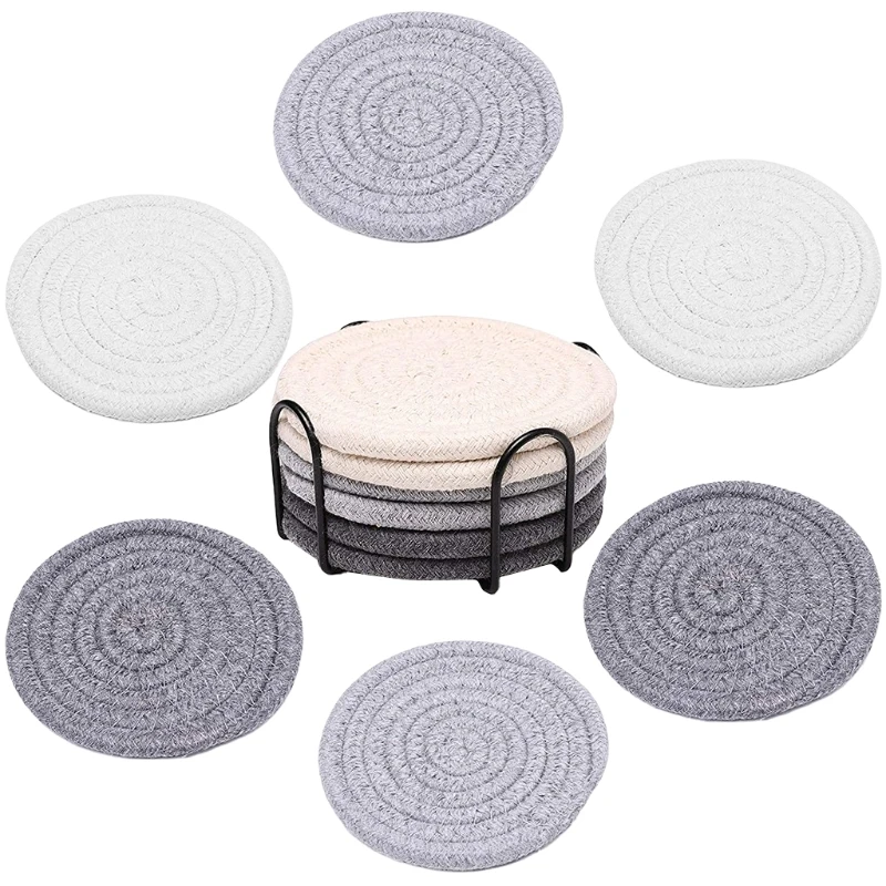 

6xCotton Coasters Absorbent Drink Coasters Natural Friendly for