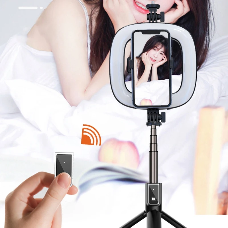 링 라이트 삼각대 스탠드 확장형 셀카봉, 브이로그 및 스마트폰용 분리형 리모컨, 6 인치