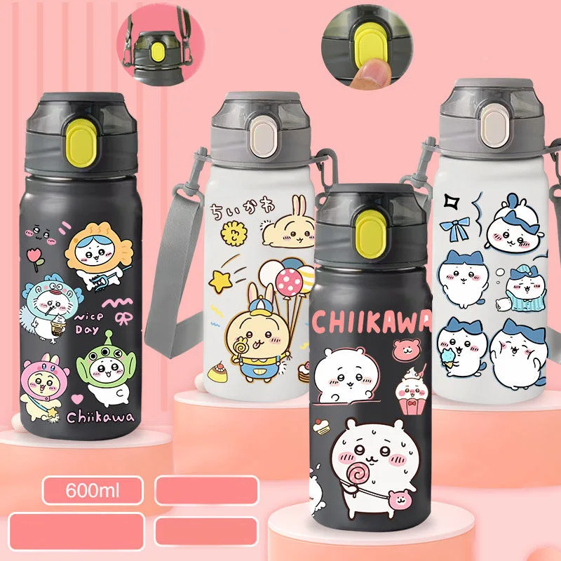 

600/500Ml Kawaii Chiikawa Insulated Cup Cartoon Anime Stainless Steel Straw Cup Large Capacity Frosted Water Cup Travel Portable