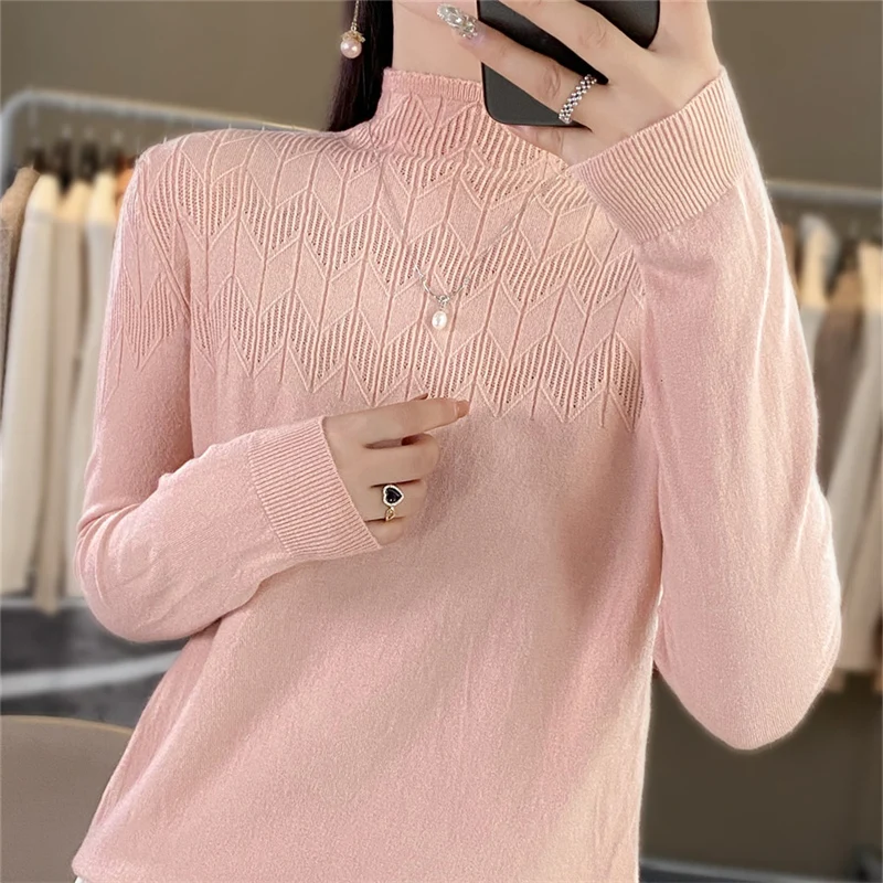 

Women's boutique round neck sweater autumn and winter knitted cashmere sweater Women's solid color pullover long sleeved top