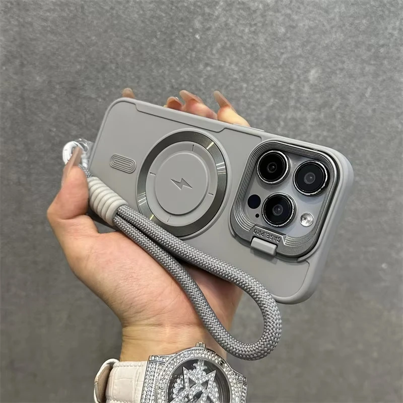 Magnetic Wireless Charging Case with Foldable Stand and Wrist Strap
