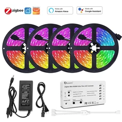 Mini Zigbee 3.0 RGBWW RGBW 5050SMD LED Strip Light 12V 5M 10M 20M Flexible Dimmable Room Decoration Lamp APP Voice Control Alexa