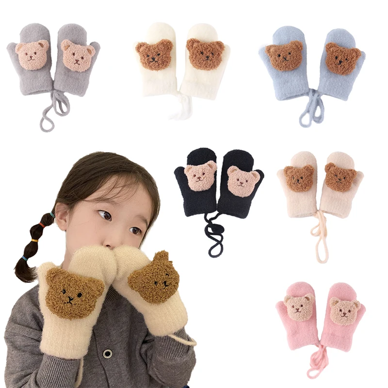 

Kids Cartoon Bear Baby Mittens Gloves Winter Warm Kids Baby Girl Gloves Knitted Children Toddler Thick Mitten Handschoen