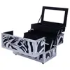 SM-2176  Zebra Aluminum Makeup Train Case Jewelry Box Cosmetic Organizer with Mirror - 9x6x6 6