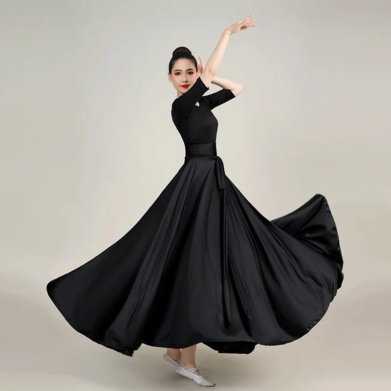 85/90/95cm Soild Color Big Swing Flamenco Skirt Women Spanish Dance Skirt Belly Dance Costume Long Dress Performance Gypsy Skirt