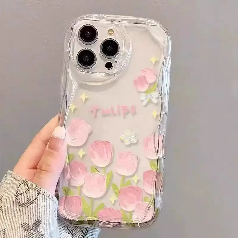 Transparent Tulip Flower TPU Phone Case Cover