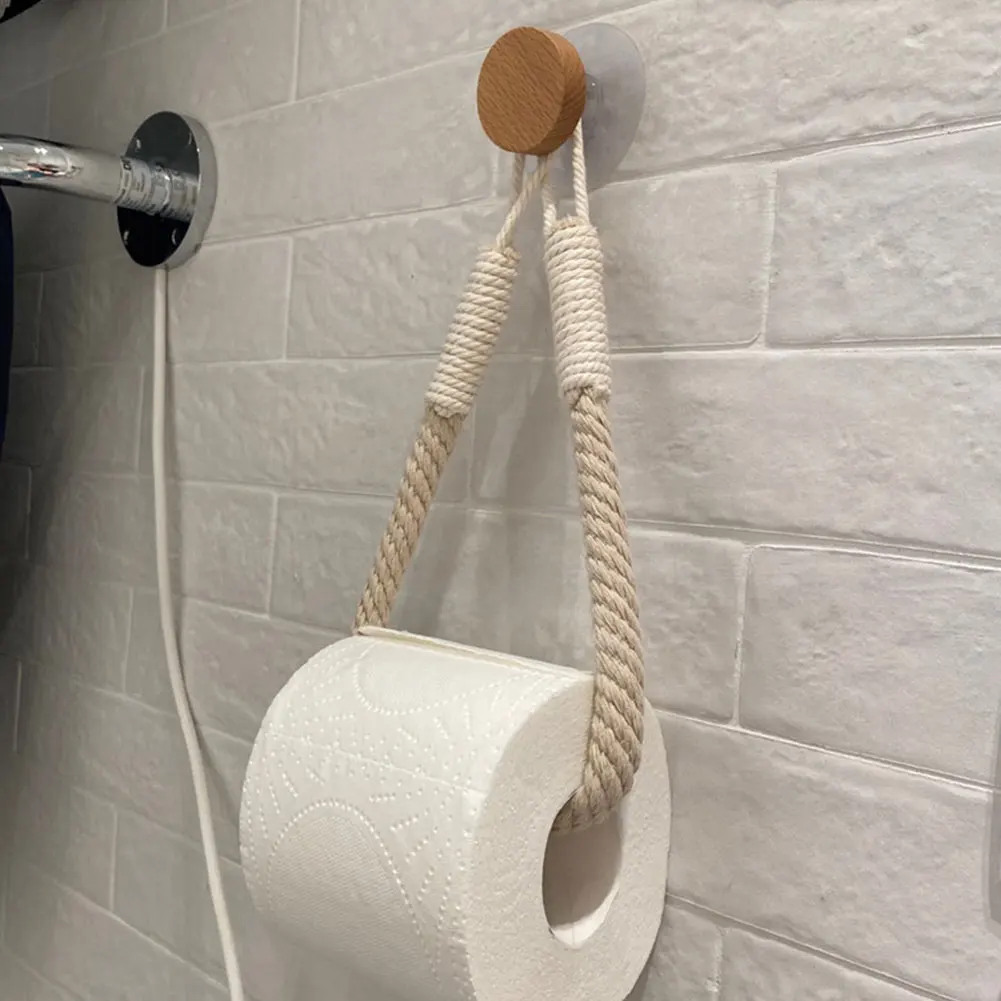 Vintage Towel Hanging Rope Toilet Paper Holder Home Hotel Bathroom Decoration Storage Rack Suction Cup Wall Mounted Movable
