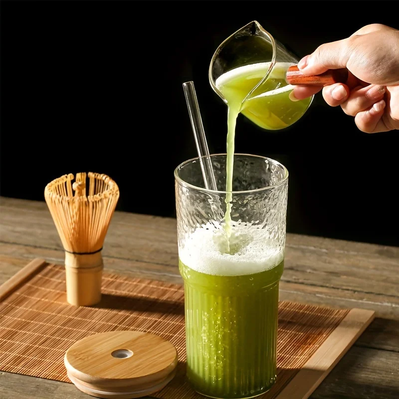 Set 2 Bicchieri In Vetro A Coste Da 590 Ml – Con Coperchi E Cannucce Di Vetro – Tazze Vintage Per Cocktail E Caffè Freddo