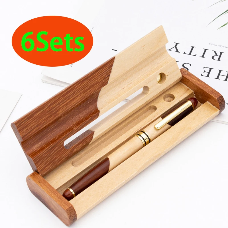 

6 Sets Pen Case Wood School Pencilcase Pen Storage Box Office Stationery School Supplies Business Pen Case
