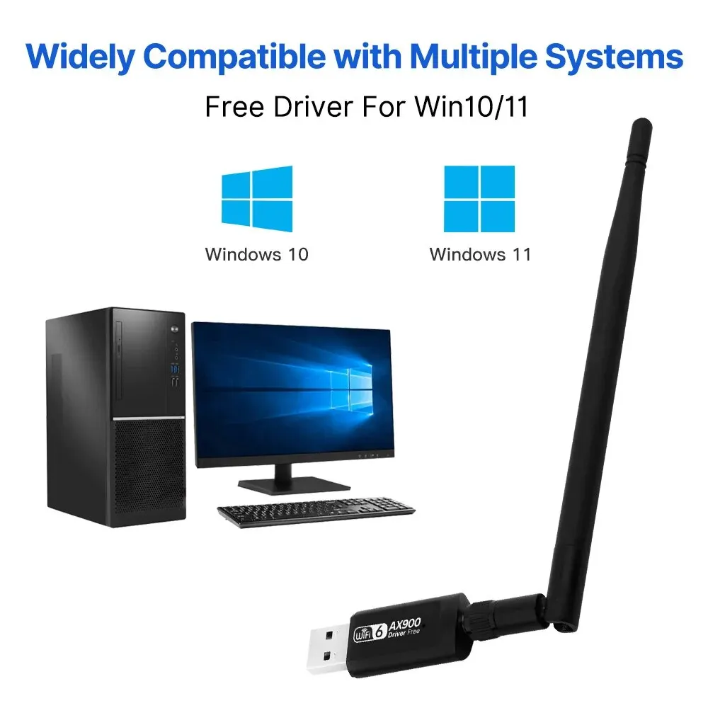 듀얼 밴드 무선 와이파이 리시버, USB AC 와이파이 어댑터, 2 in 1, 2.4G, 5G, 5dBi 동글, Win10, 11 PC 노트북, 무료 드라이브, 6 AX900