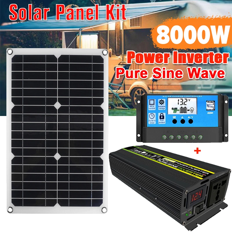 

4000W/6000W/8000W Solar Panel System 18V18W Solar Panel 30A Charge Controller Car Solar Inverter Kit Complete Power Generation