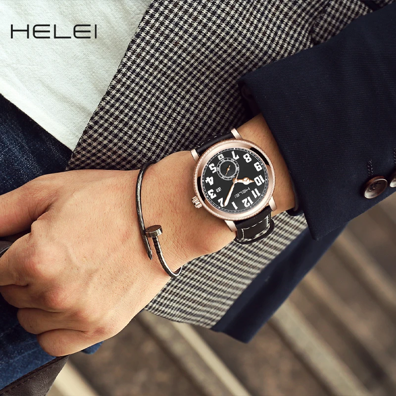 HELEI counter genuine luxury watches men's luminous digital dial men's quartz watches fashion quartz wristwatch gift for men
