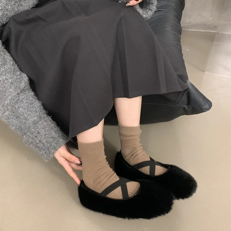Winter Vintage Fleeces Leopard Women Loafers Flats Casual Shallow Ladies Comfort House Warm Cotton Shoes