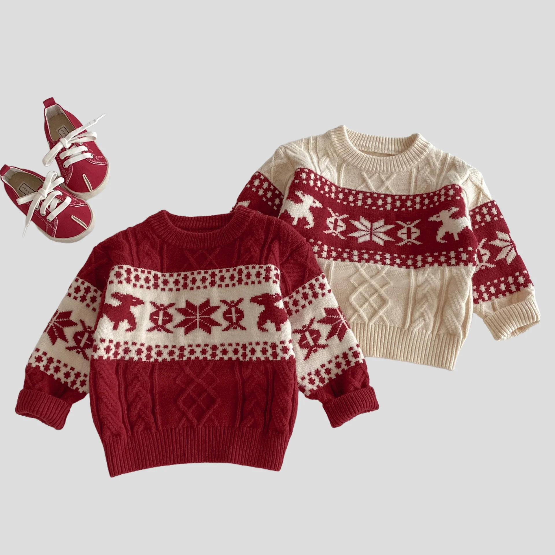 1-7Y Kids Sweaters Christmas Knit Wear Snow Flower Knit Pullover Girls Sweaters Winter Warm Outfit