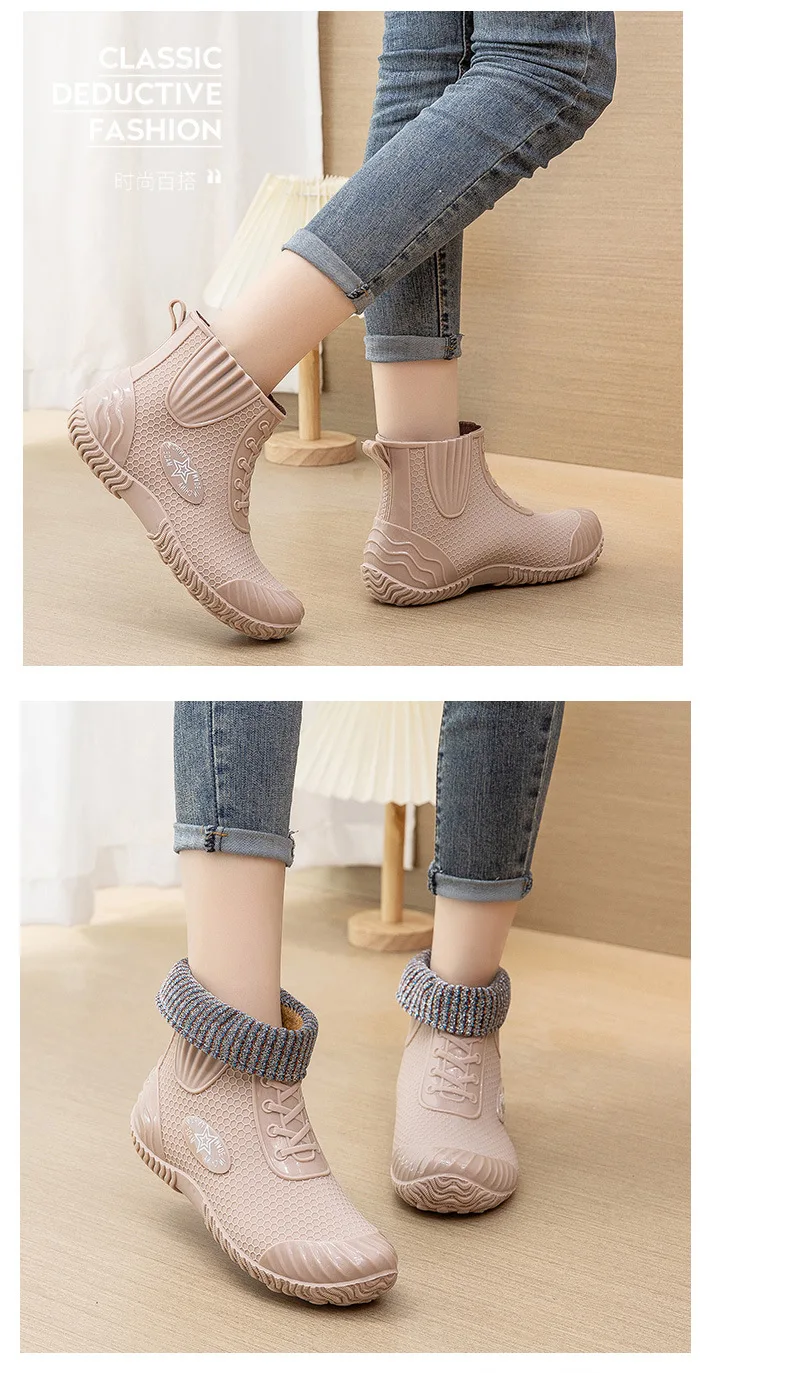Neue Knöchel Hohe Regen Stiefel frauen Modische Rainshoes Wasserdichte Schuhe Frau Anti Skid Galoschen Damen Weiche Kurze Regen Stiefel – Detail 18