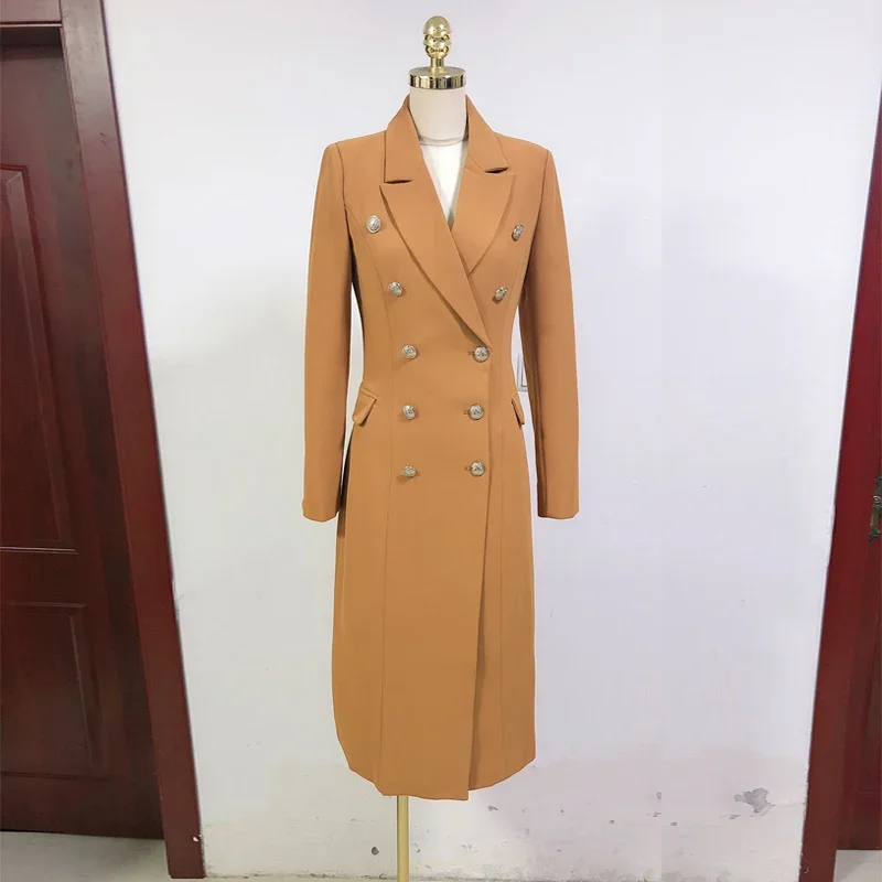 High-End Double-Breasted Thickened Mid-Length Trench Coat Women 2023 Fall Suit Collar Over-the-Knee Cotton-Padded Overcoat Woman