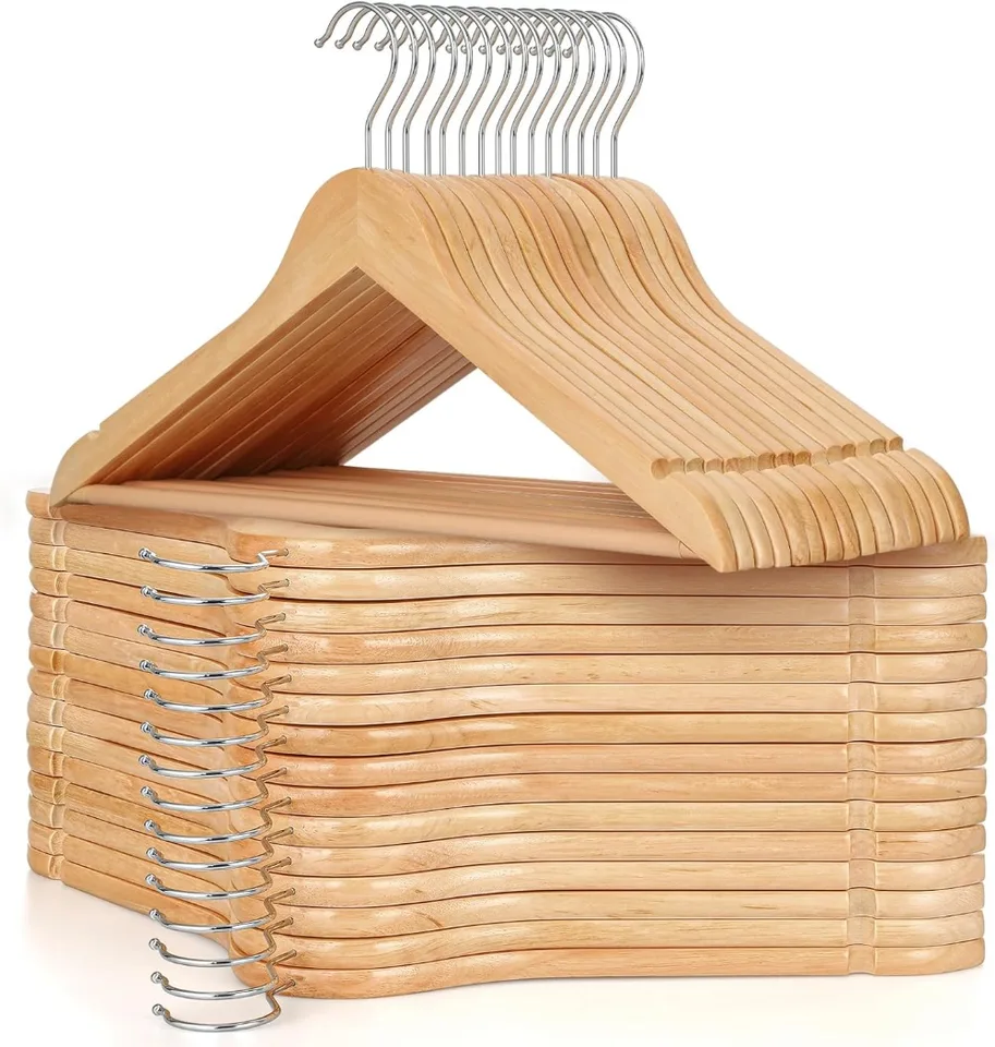 Durable Natural Wood Clothes Hangers 30 Pack