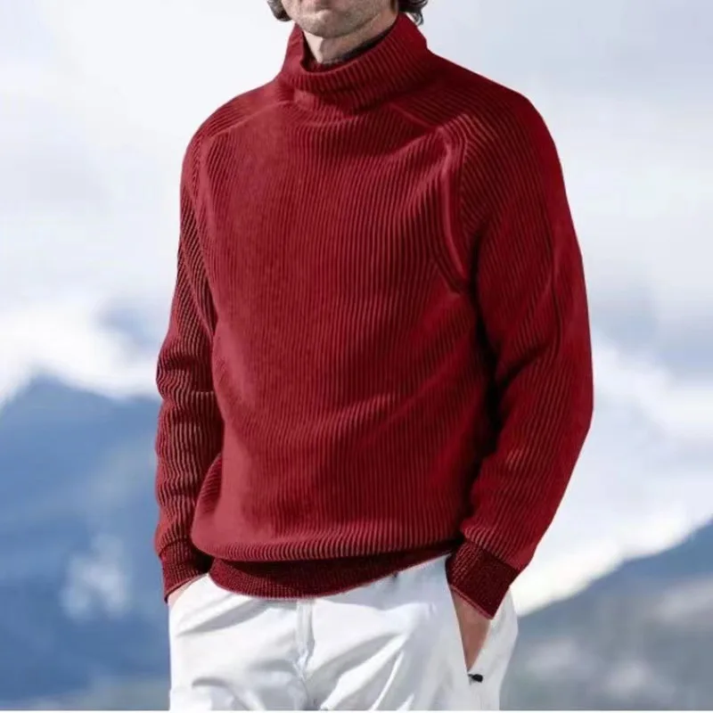 

Autumn and Winter New Large Men's High Neck Underlay Warm Long Sleeve Knitted Shirt Top Solid Color Fashion Handsome Men's Wear