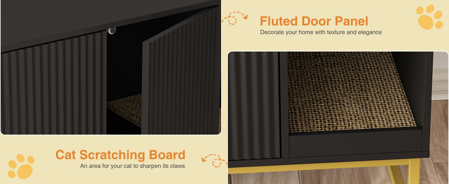 Cat Litter Box Enclosure with Fluted Door and Cat Scratching Board