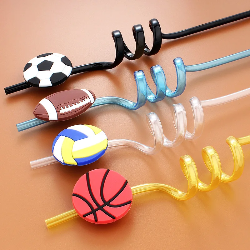 12pcs Reusable Sports Ball Straws-Basketball Soccer Baseball Themed Drink Straws for Birthday Parties Festivals and Weddings