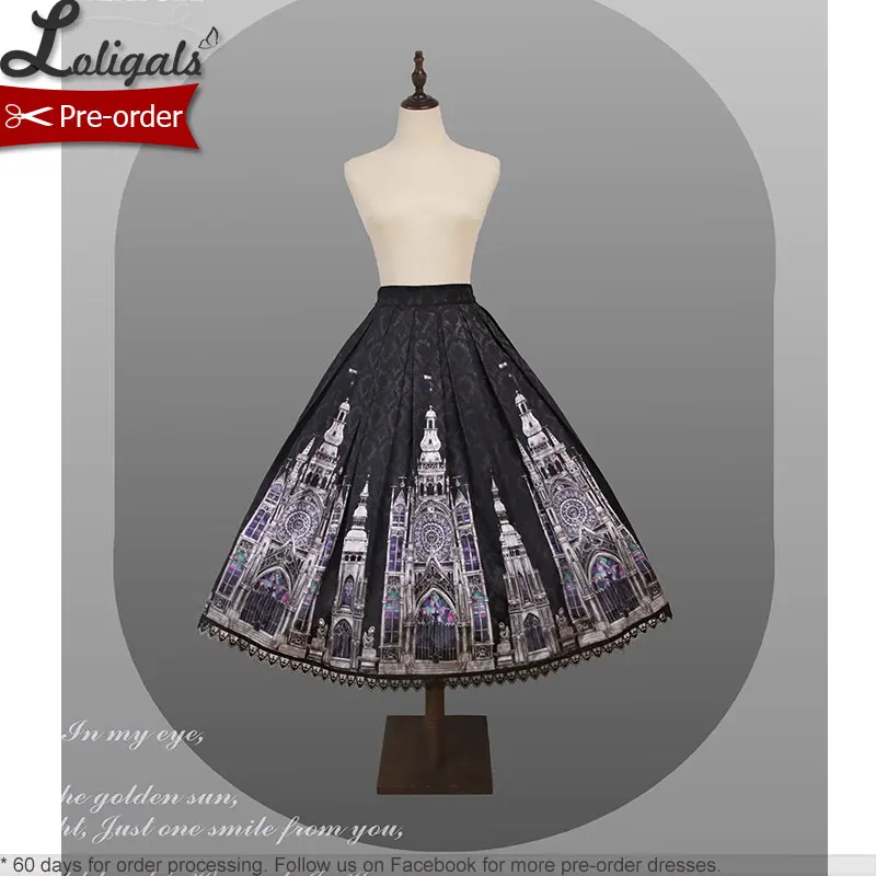 pre-order-gothic-women's-long-skirt-church-printed-a-line-skirt-by-alice-girl