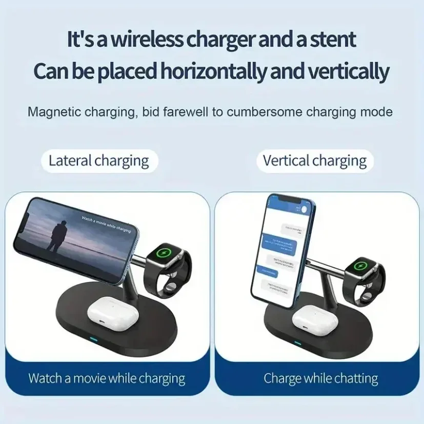 magnetic wireless charger Magnetic wireless charger stand for iPhone 16 15 14 13 12 Pro iWatch 9 8 Airprods 3 In 1 fast charging station