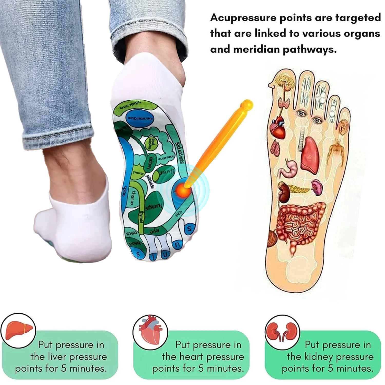 Носки для акупрессуры, массажная палочка, физиотерапия, Иллюстрация на английском языке, снимающие усталость ног, рефлексотерапевтические носки для ног, 1 пара