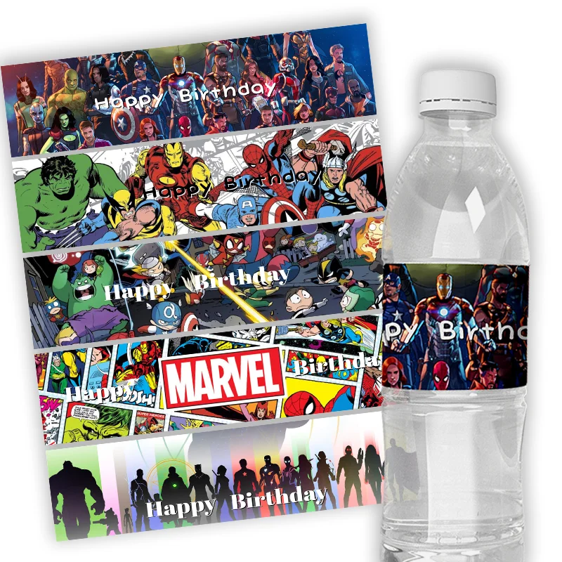 

24pcs Custom Disney Hulk Iron Man Spider Man Water Bottle Wraps Sticker Label Baby Shower Birthday Party Personalized Decoration