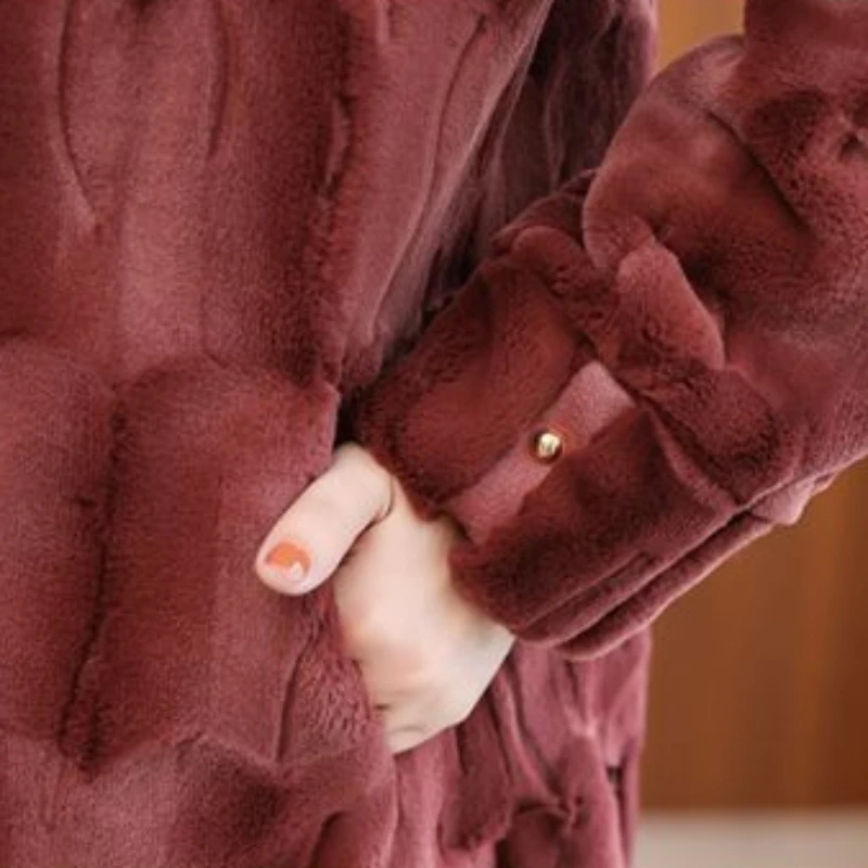 Elegance Imitation Mink Fur Coat for Middle-Aged Women, High-End Thicken Warm Loose Outcoat, Mid-Length Fashion Casual Outwear