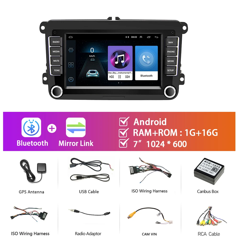 Podofo 8Core 7'' Car Radio For VW/PASSAT/GOLF/SHARAN/POLO Multimedia Video Player Carplay Android Auto GPS Navigation 4G WIFI images - 6