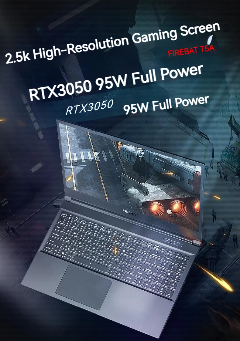 FIREBAT T5A 15.6 Inch AMD R5 6600H Geforce RTX 3050 DDR4 M.2 16G RAM 512G SSD 165Hz 2K Wifi6 BT5.1 Gaming Notebook Laptop 5