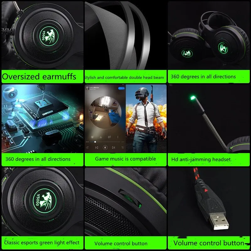 1PCS ITLY V5000 RGB Gaming Headphone 3.5mm Surround Sound Computer PC Headset Earphones Microphone for PS4 Switch Xbox-one