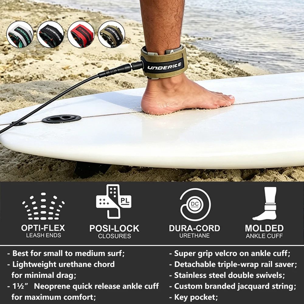 Premium Surfboard Leash: Durable TPU, Stainless Swivels,