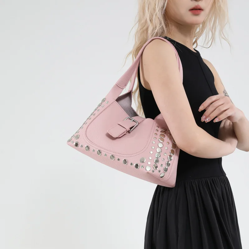 Fashion Women Shoulder Armpit Design Underarm Bag Pleated Saddle Bag Solid Color Messenger Purse Hobos Handbags Y2K