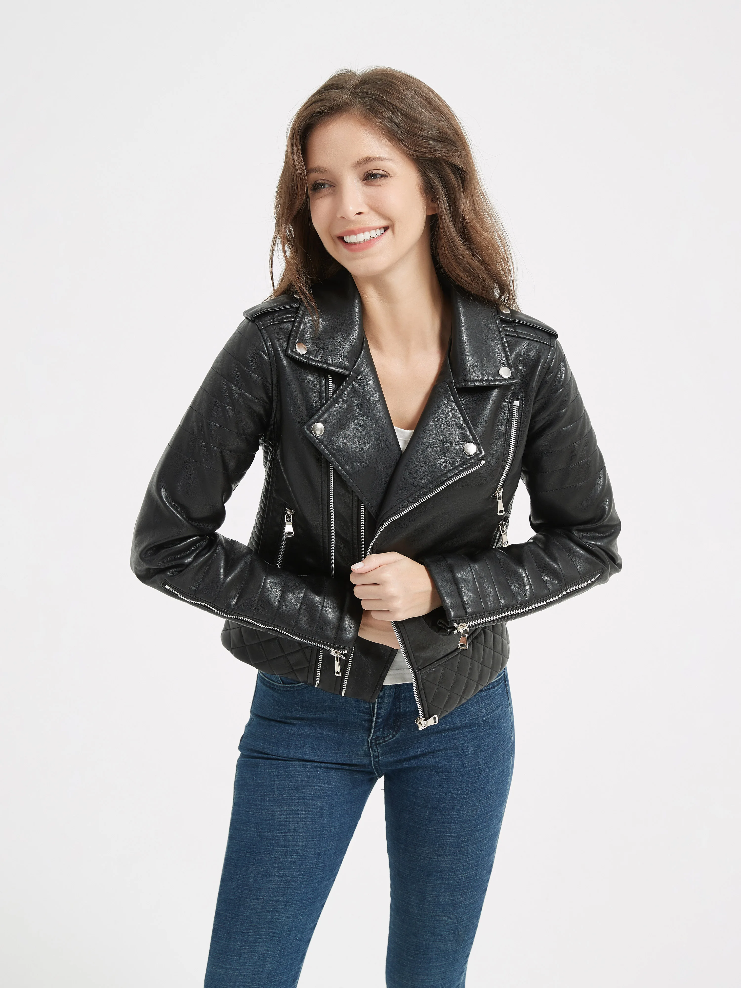 2025 New Spring Autumn Women Faux Pu Leather Short Jacket