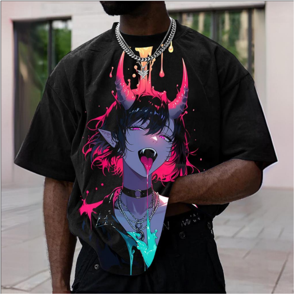 Animation Men's T-Shirt Sexy Character 3D Printed Short Sleeve T-Shirts For Men Streetwear Oversized Man Clothing Tops Loose Tee