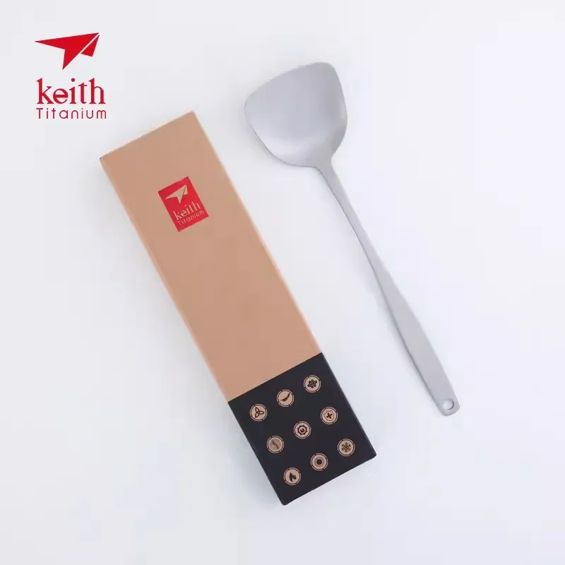 Keith Pure Titanium Household Outdoor Spatula Long Handle Thickened Integrated Molding Lightweight Titanium Spatula Kitchen