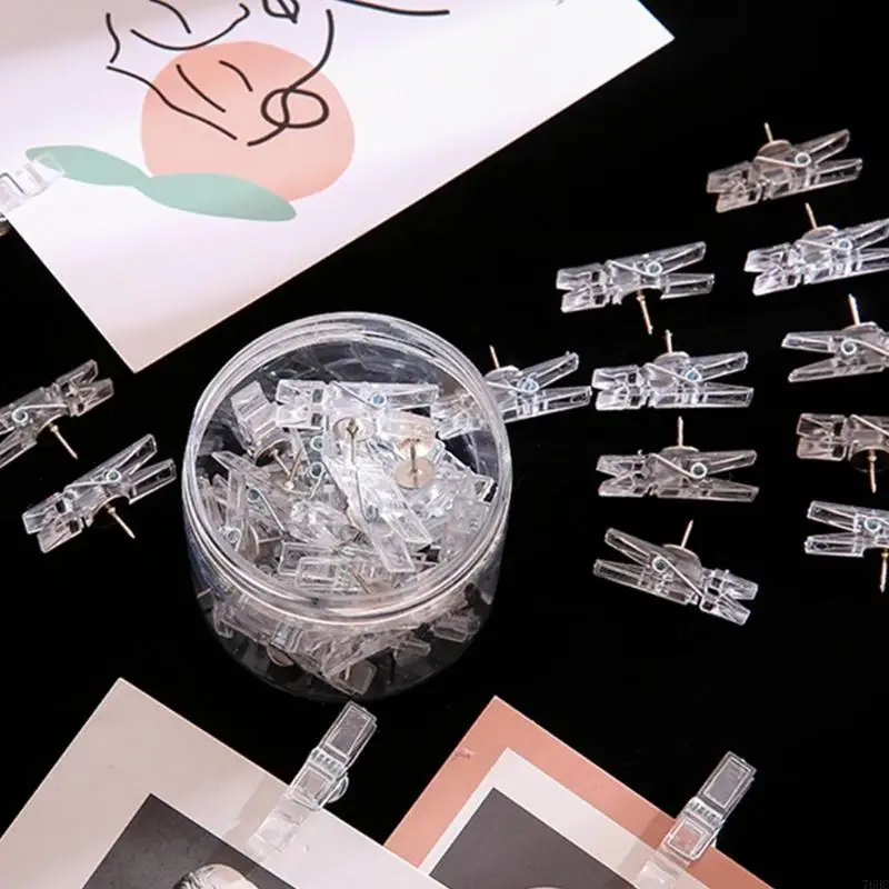 20개/팩 종이 클립 모양의 컬러 압정 투명 엄지 압정 세트 1.4x0.3''