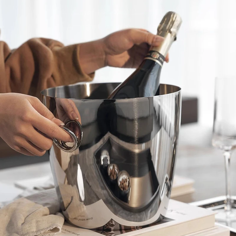 Stainless Steel Ice Bucket Handle Champagne Bucket Beer Cooler Luxury Bar Accessories Home Decoration Party Restaurant